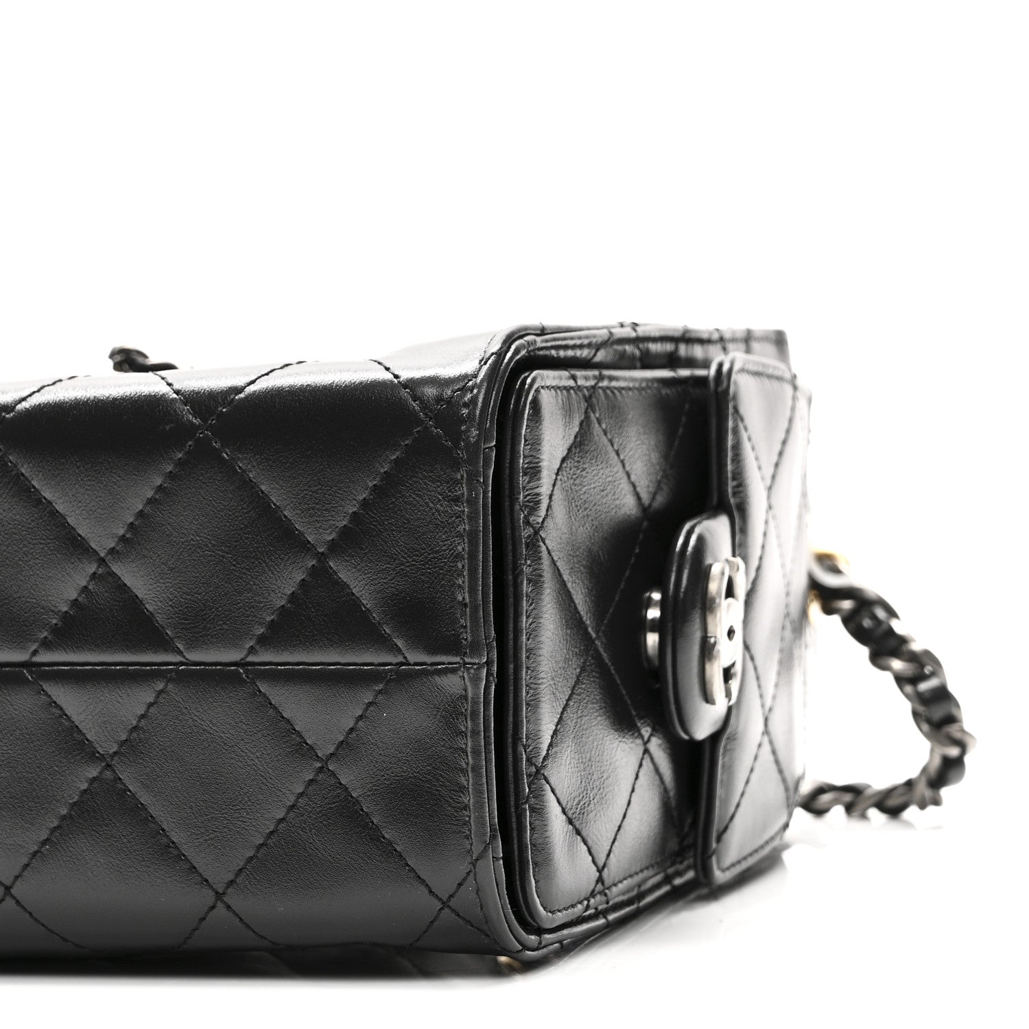Shiny Crumpled Quilted Mini CHNL 25 Handbag Black