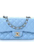Lambskin Quilted Mini Rectangular Flap Light Blue