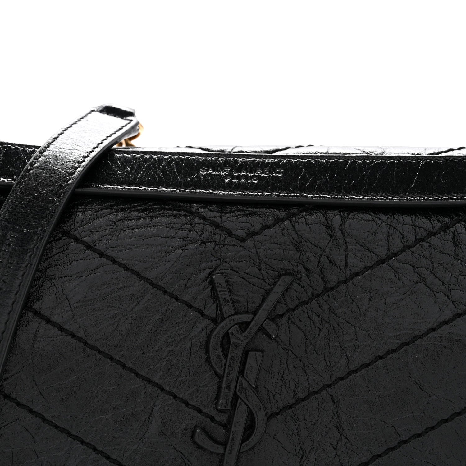 Crinkled Lambskin Matelasse Monogram Baby Niki Chain Satchel Black