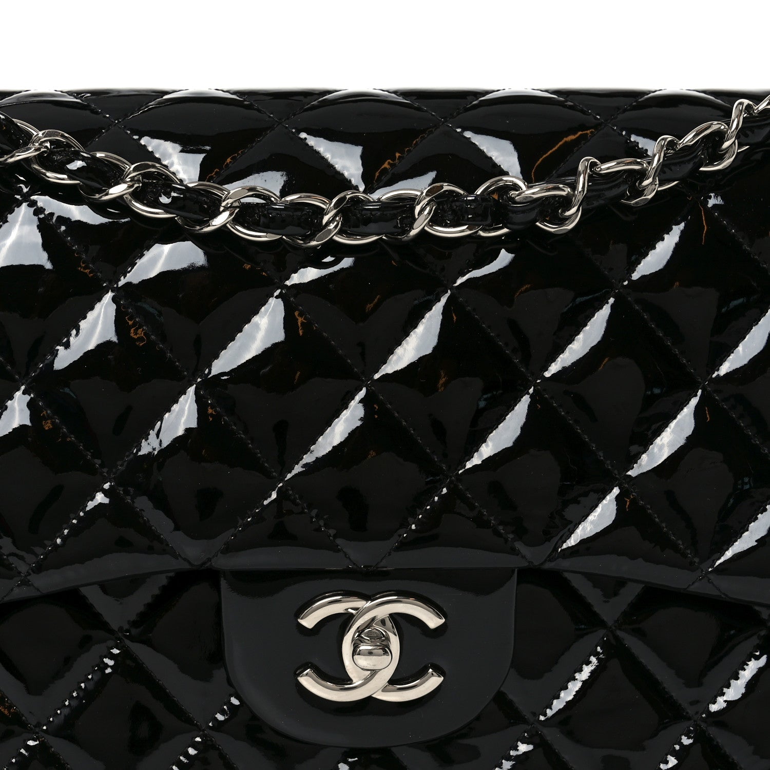Patent Quilted Jumbo Double Flap Black