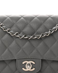 Caviar Quilted Medium Double Flap Grey