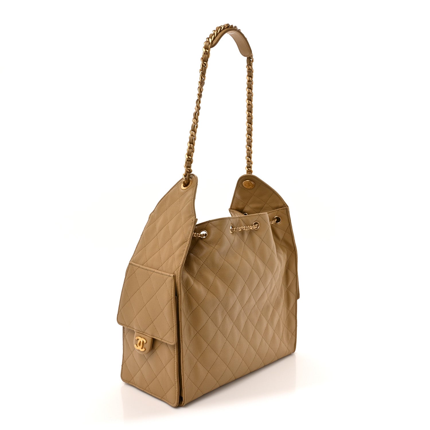Caviar Quilted Medium CHNL 25 Handbag Dark Beige
