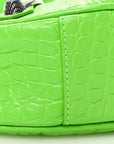 Extra Supple Calfskin Crocodile Embossed Le Cagole Shoulder Bag XS Acid Green