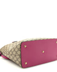 GG Supreme Monogram Linea A Foldover Tote Beige Hibiscus Red New Rosette