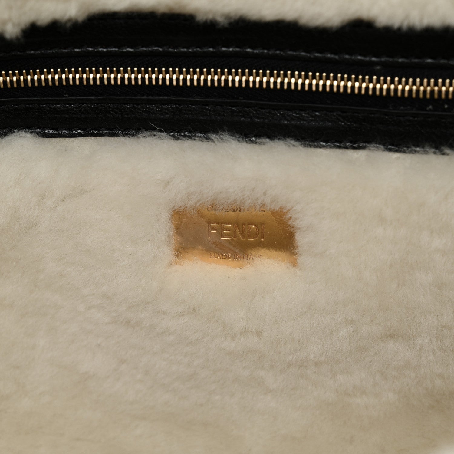 Lambskin Sheepskin Fur Large Baguette Black