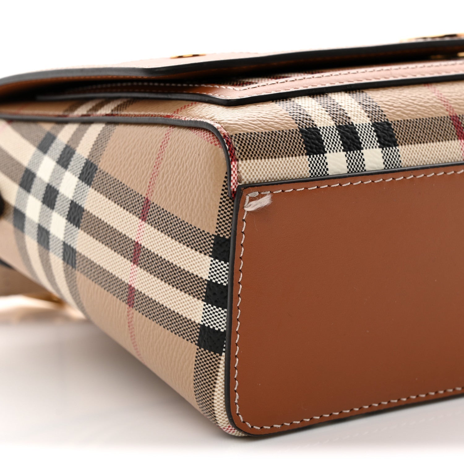 Coated Canvas Calfskin Vintage Check Medium Note Crossbody Bag Briar Brown
