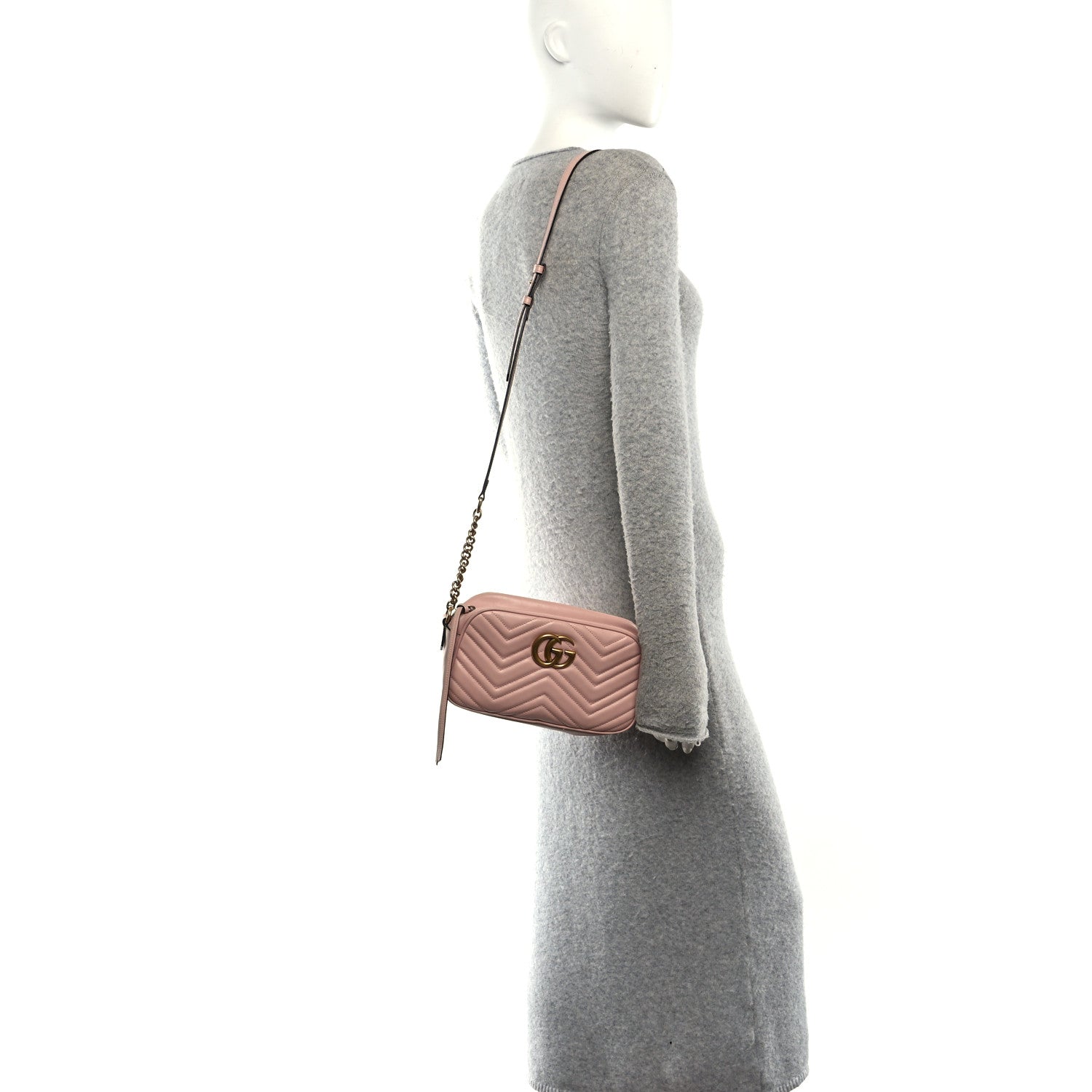 Calfskin Matelasse Small GG Marmont Chain Shoulder Bag Perfect Pink