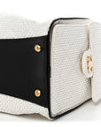 Braided Raffia Calfskin Quilted Small CHNL 25 Handbag White Black