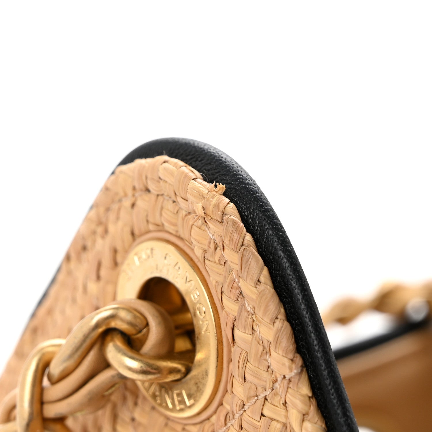 Braided Raffia Calfskin Quilted Mini CHNL 25 Handbag Beige Black