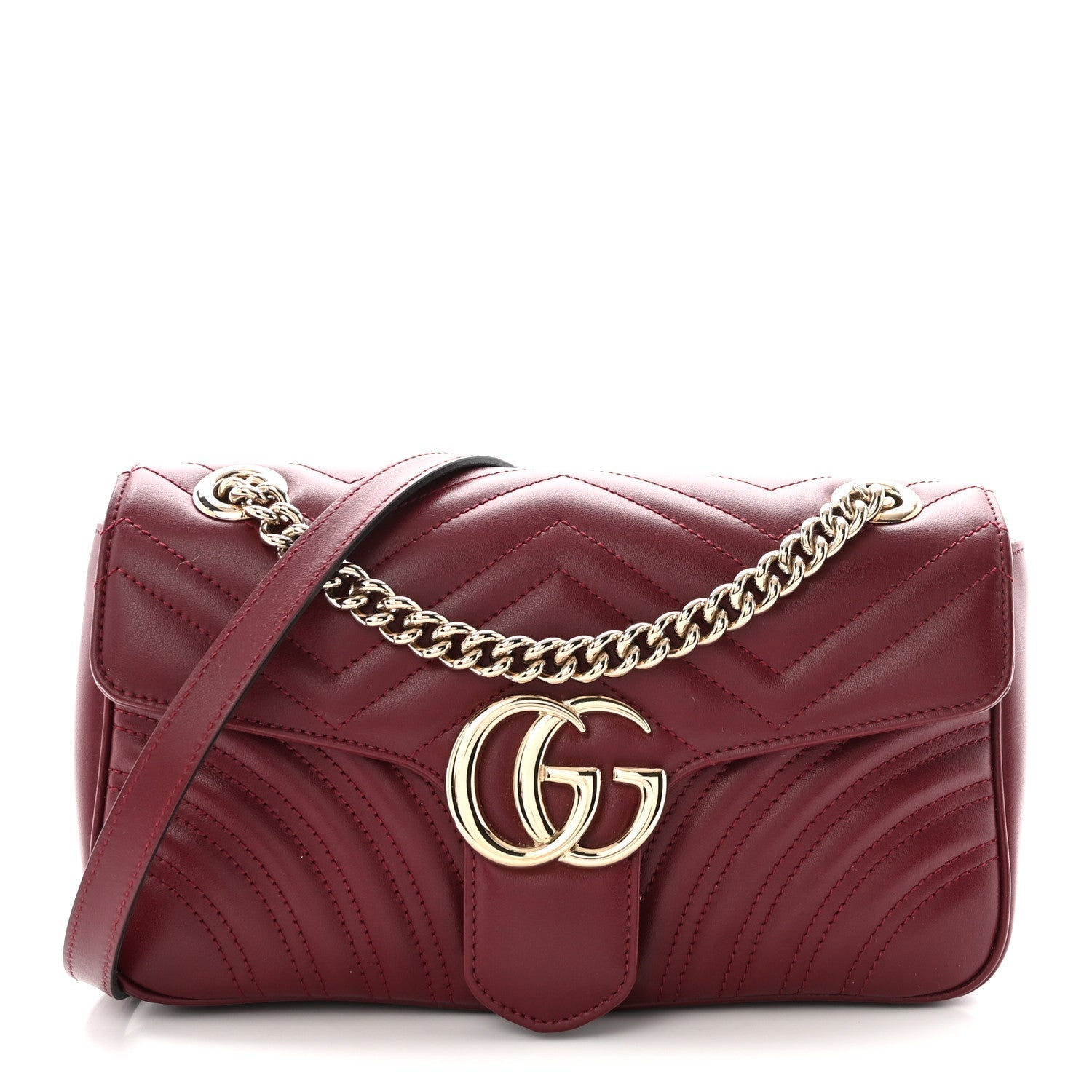 Calfskin Matelasse Small GG Marmont Shoulder Bag Rosso Ancora Red