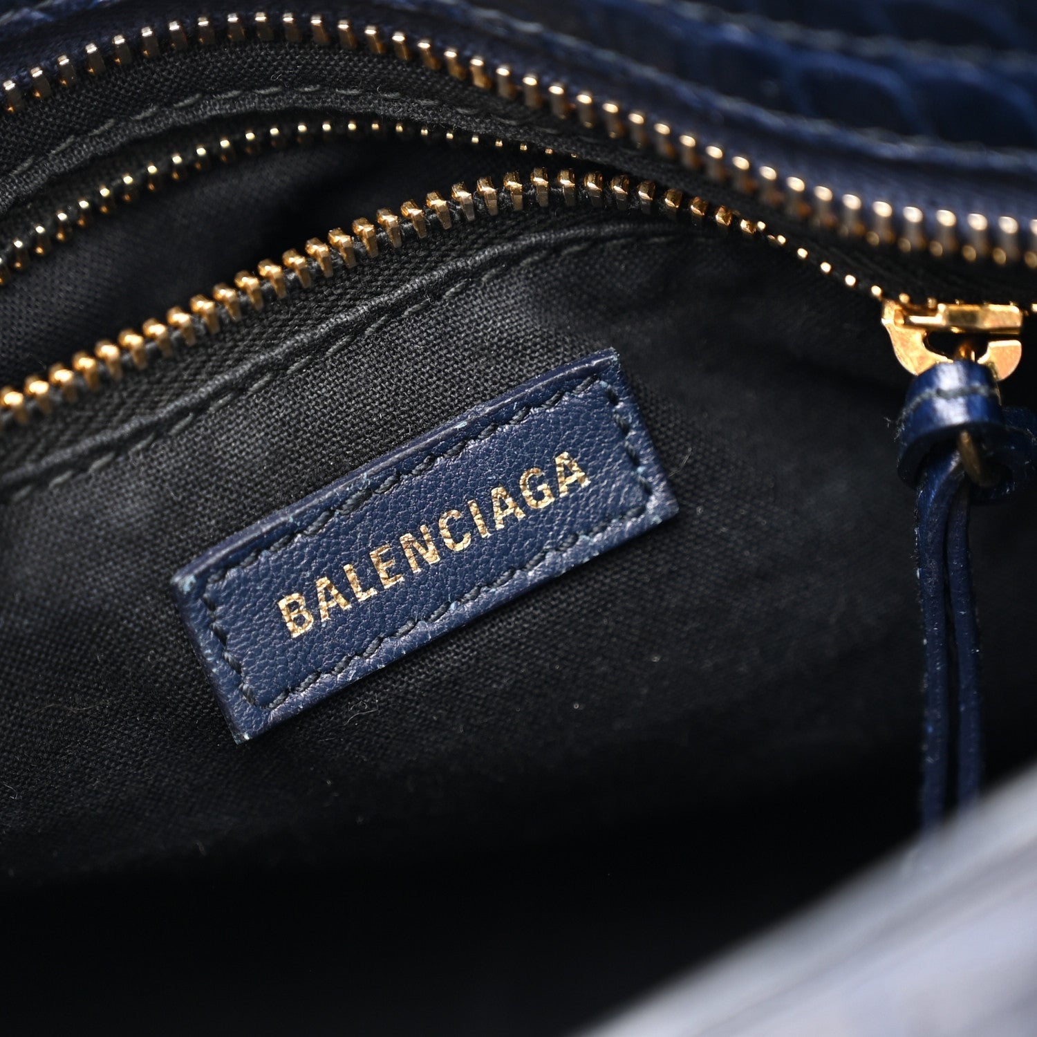Calfskin Crocodile Embossed Gold Metallic Edge Hardware Mini City Bleu