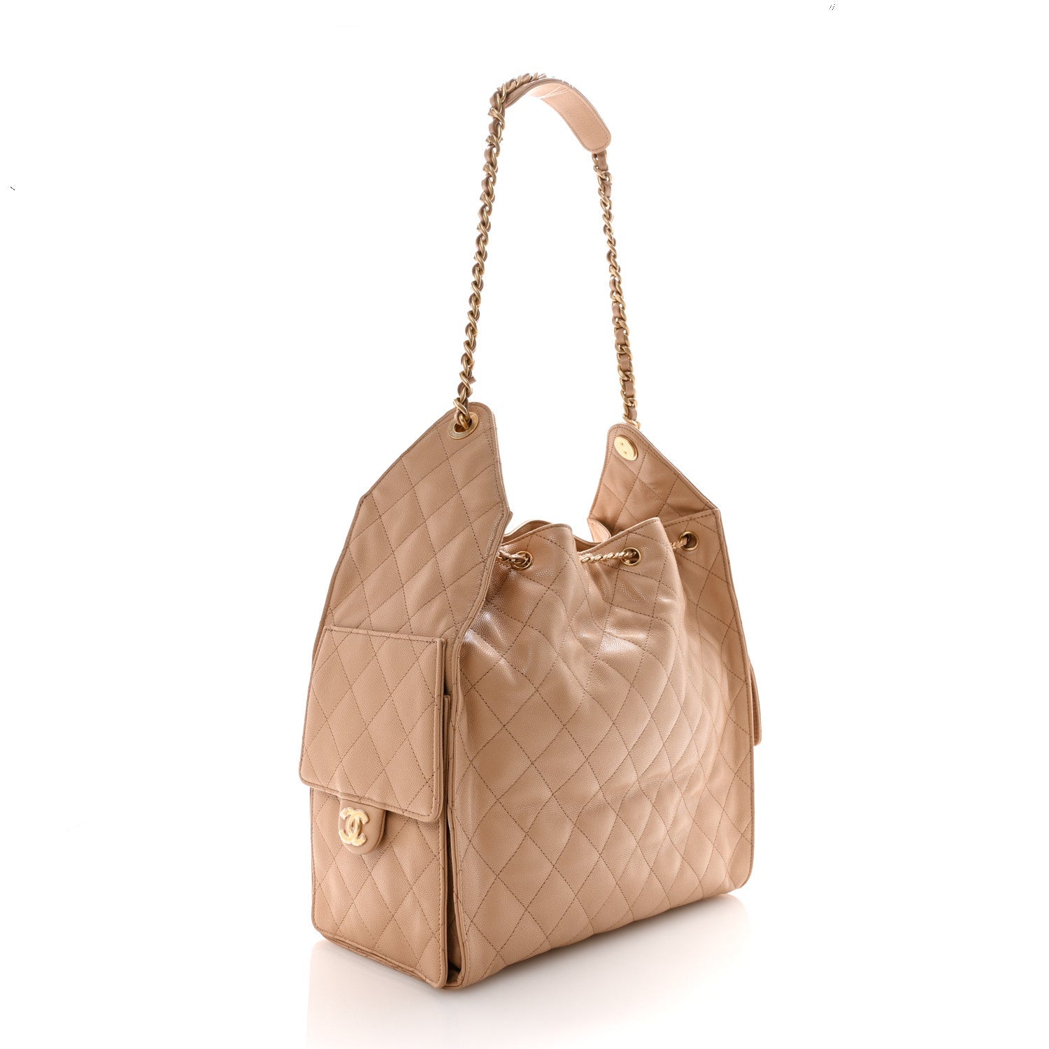 Caviar Quilted Medium CHNL 25 Handbag Beige