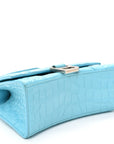 Shiny Calfskin Crocodile Embossed Hourglass Top Handle Bag XS Azur