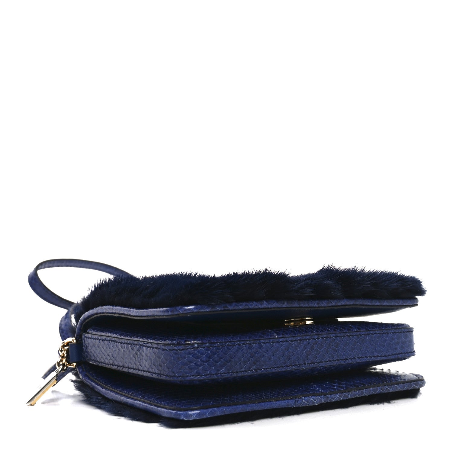 Mink Fur Snakeskin Crossbody Bag Navy