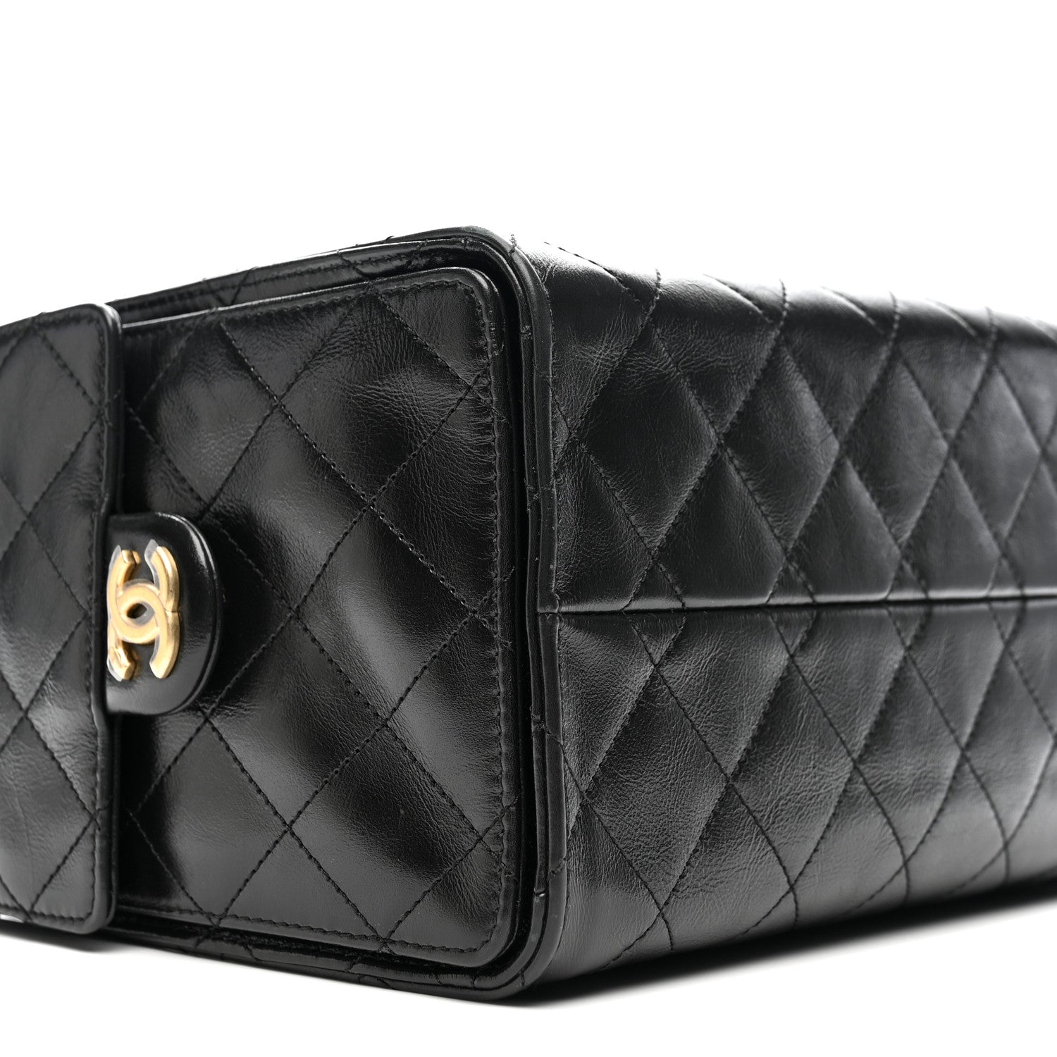Shiny Crumpled Calfskin Quilted Small CHNL 25 Handbag Black