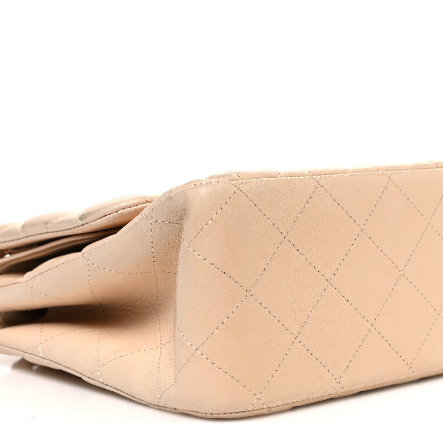 Lambskin Quilted Jumbo Double Flap Beige