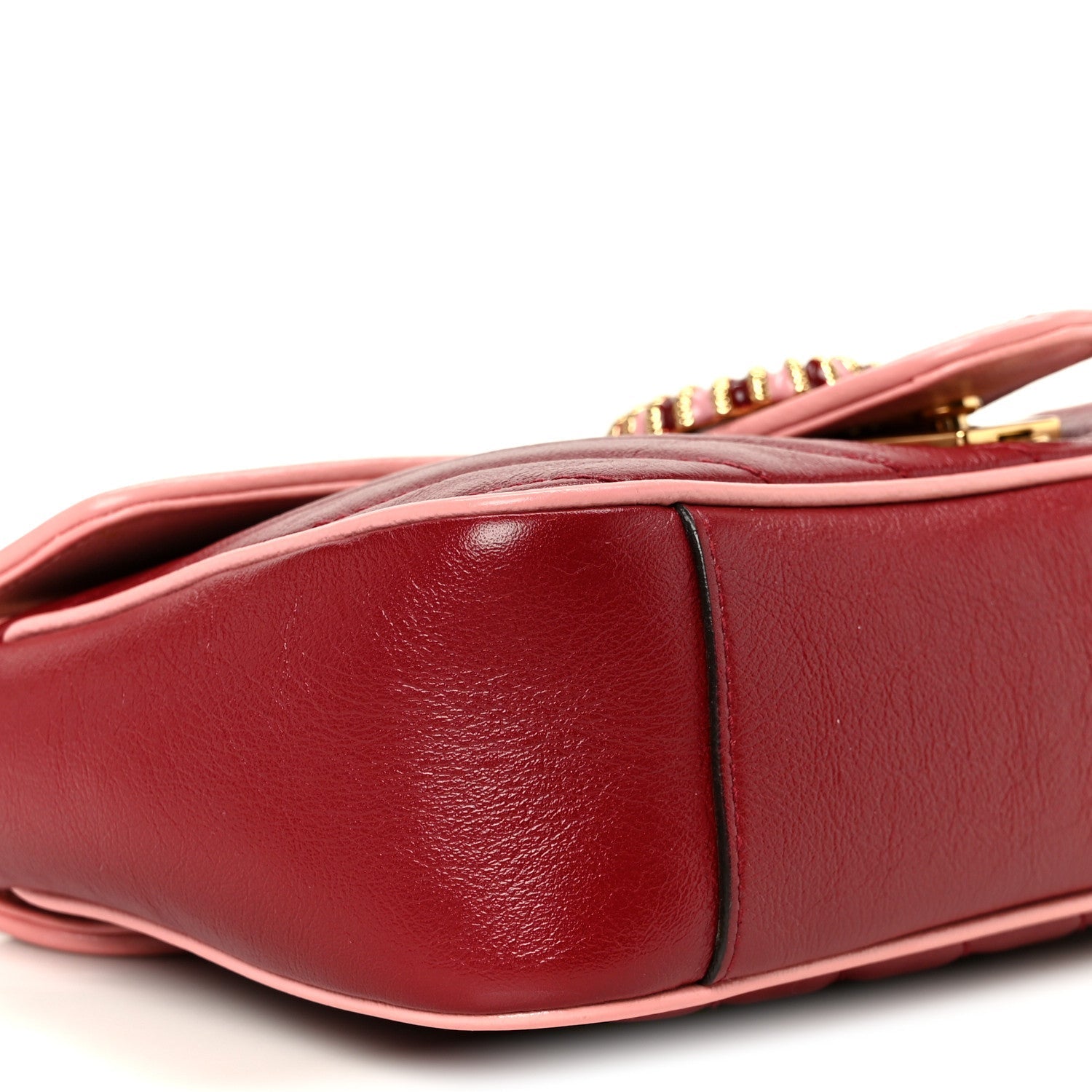 Azalea Calfskin Enamel Matelasse Diagonal Small Torchon GG Marmont Shoulder Bag New Cherry Red Wild Rose