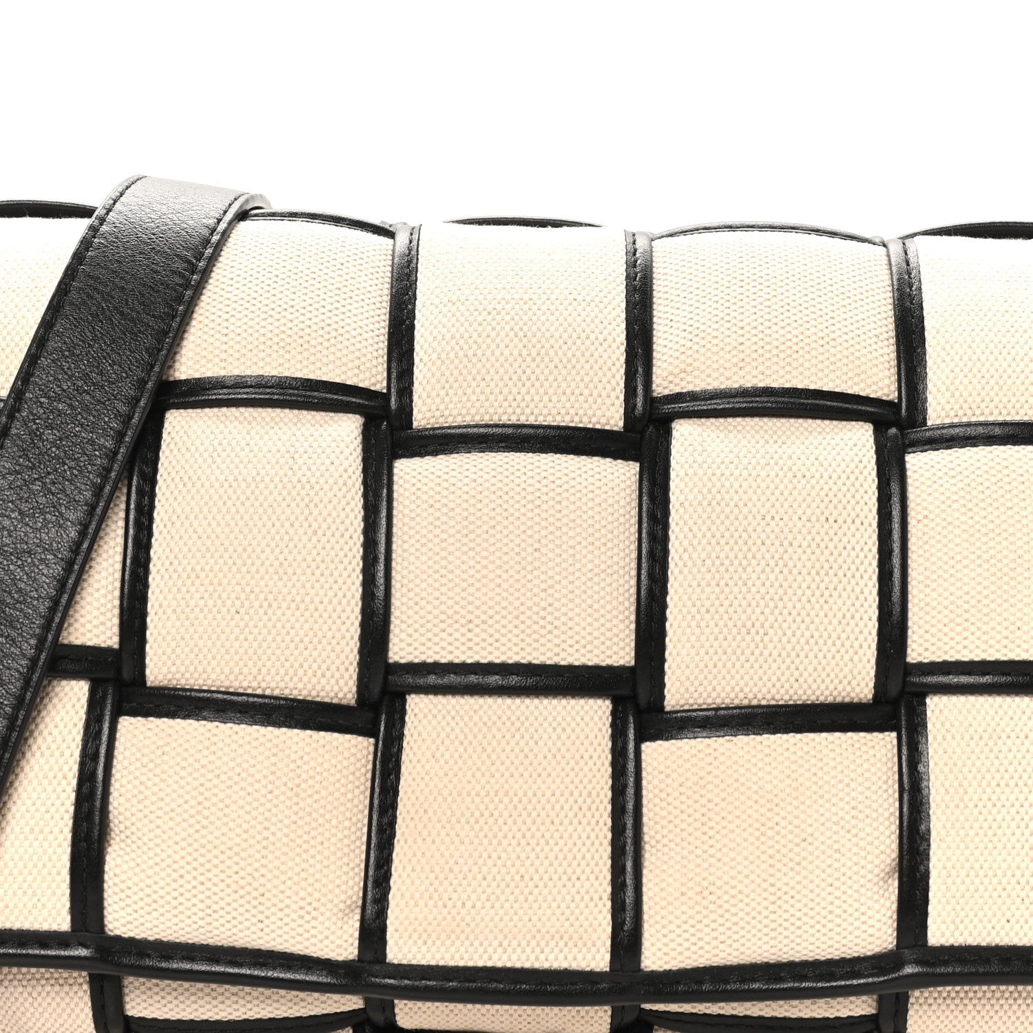 Canvas Intrecciato Padded Cassette Crossbody Bag Natural Black