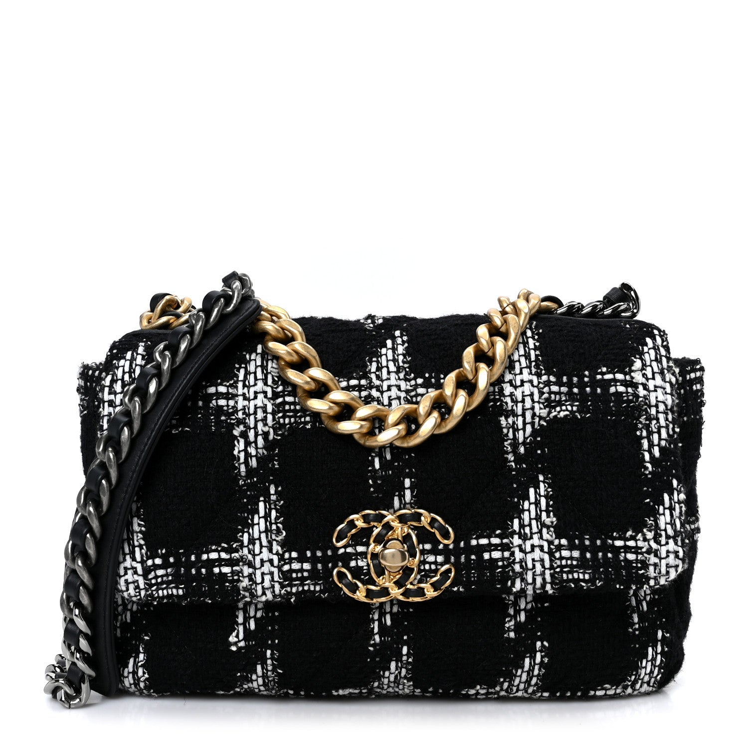 Tweed Quilted Medium CHNL 19 Flap Black White