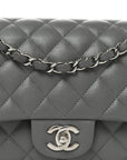 Caviar Quilted Medium Double Flap Grey