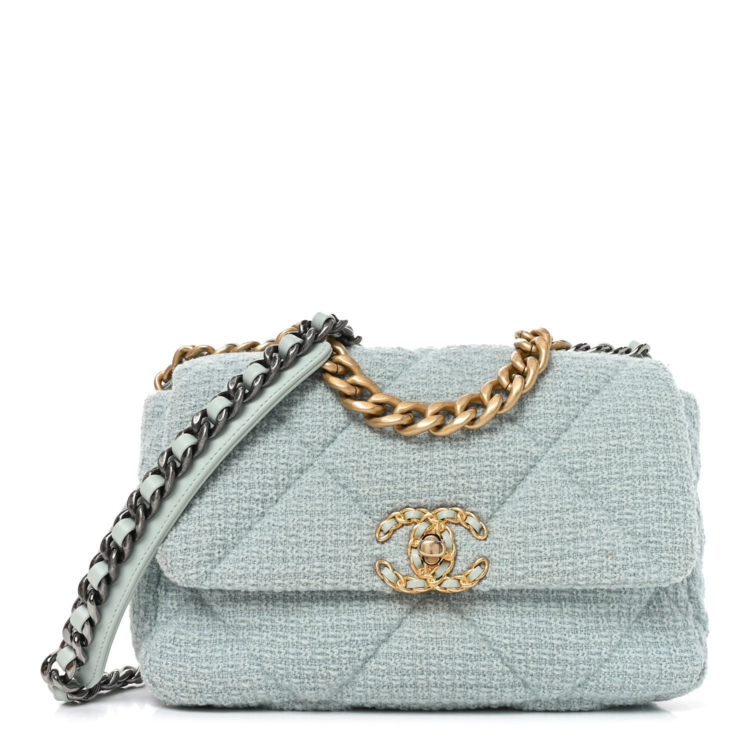 Tweed Quilted Medium CHNL 19 Flap Blue Multicolor