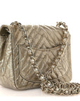 Metallic Crumpled Calfskin Chevron Quilted Mini Square Flap Gold