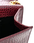 Calfskin Crocodile Embossed Medium Classic Monogram Kate Tassel Satchel Dark Red