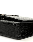 Calfskin Crocodile Embossed Small Classic Monogram Kate Tassel Satchel Black