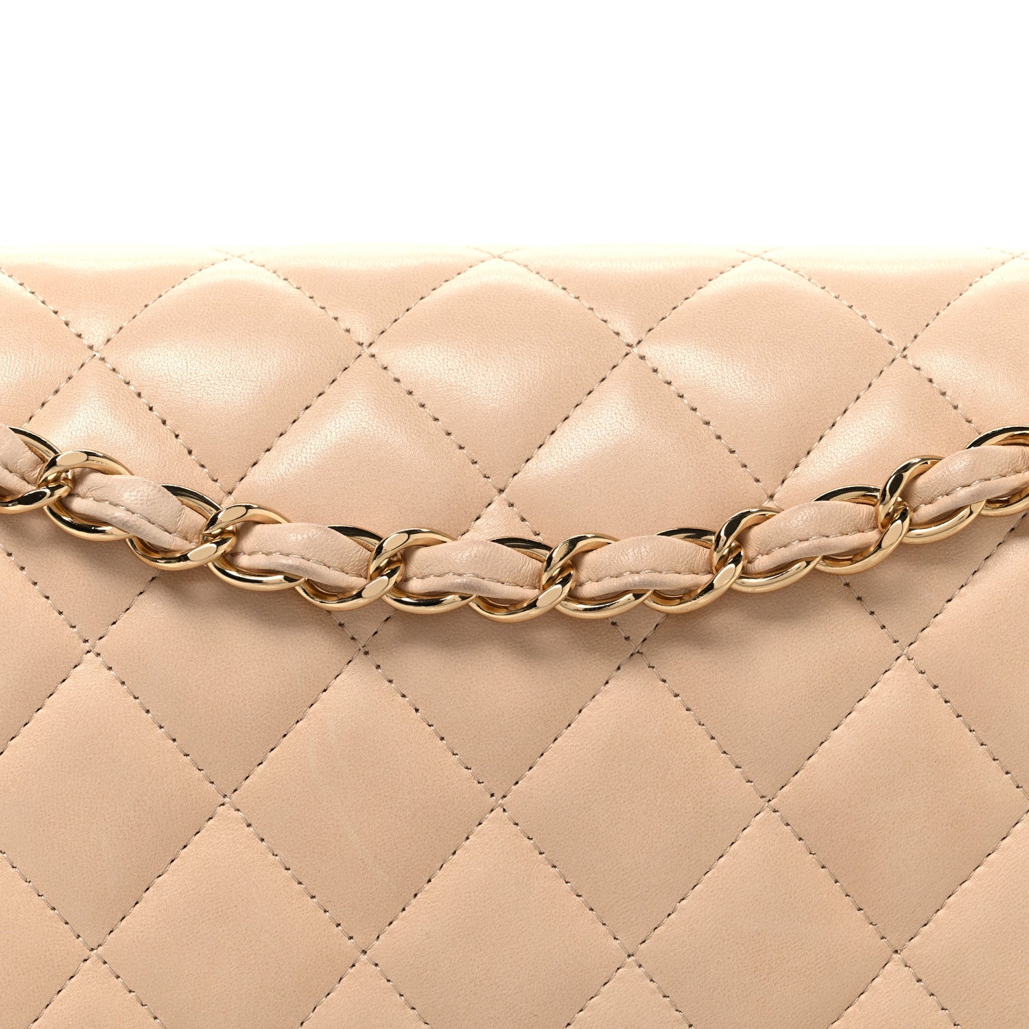 Lambskin Quilted Jumbo Double Flap Beige