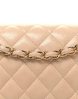 Lambskin Quilted Jumbo Double Flap Beige