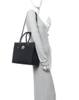 Canvas Calfskin La Medusa Small Tote Black
