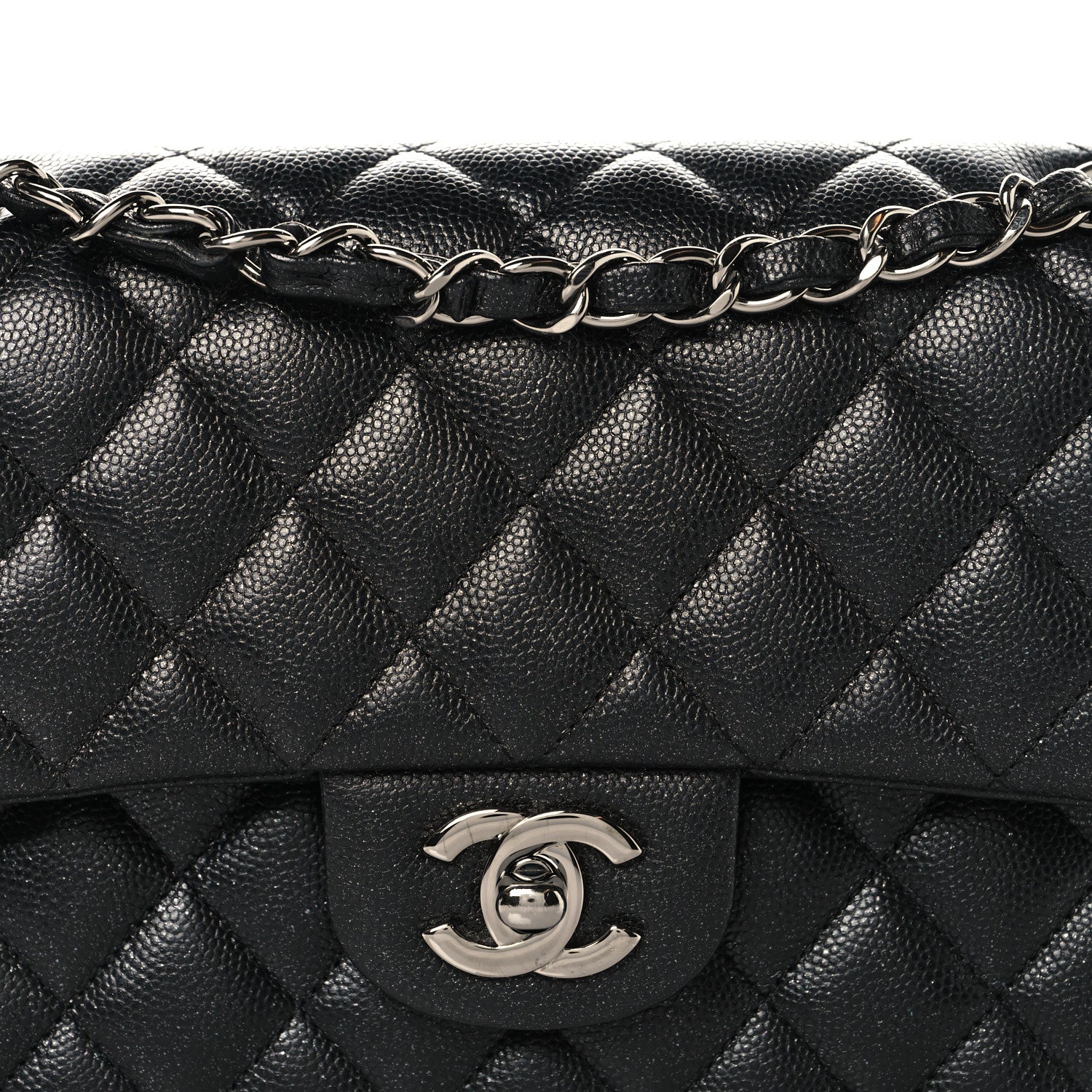 Iridescent Caviar Quilted Small Double Flap Black