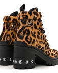 Cavallino Calf Hair Leopard Lace Up Boots 37.5 Miele