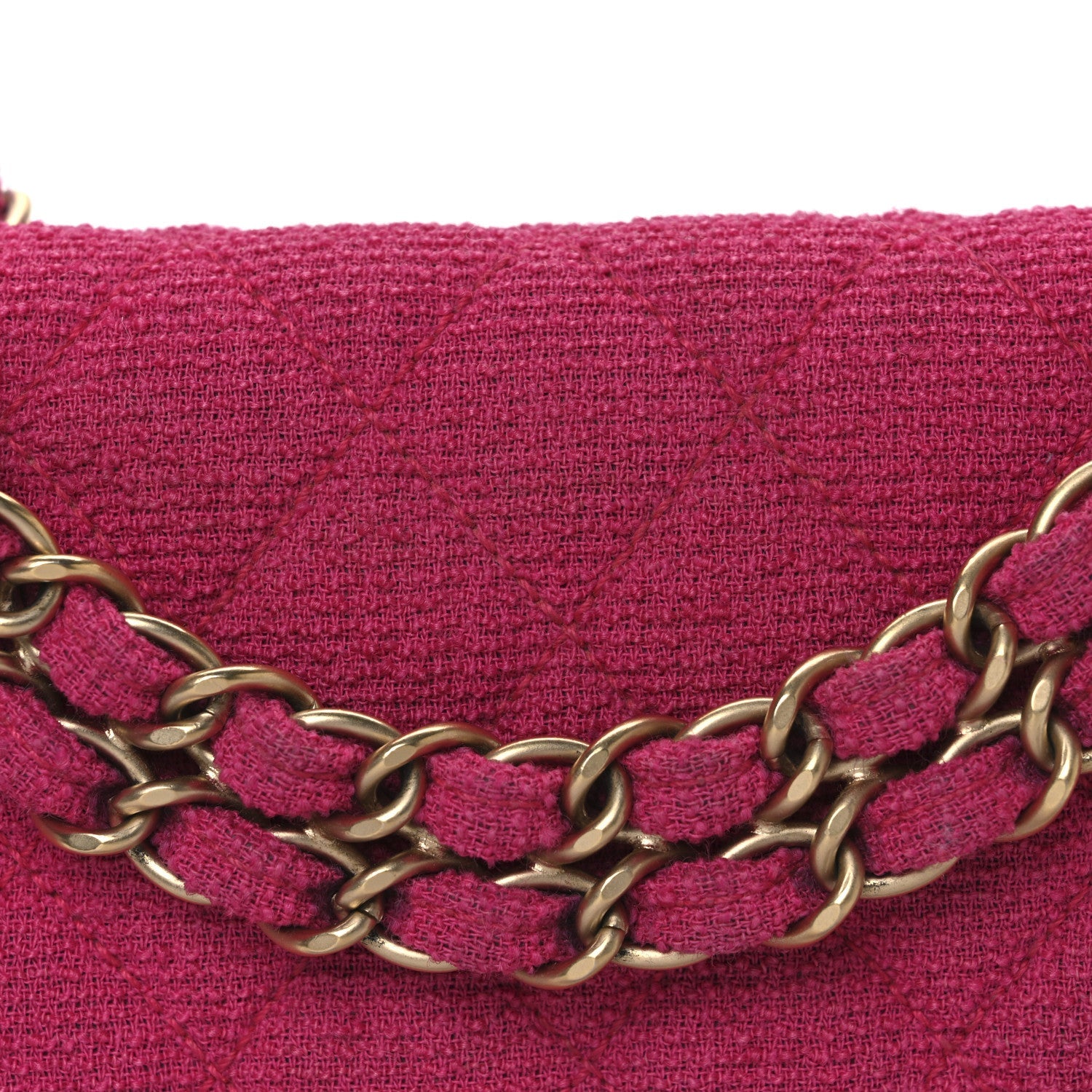 Tweed Quilted Medium Double Flap Fuchsia