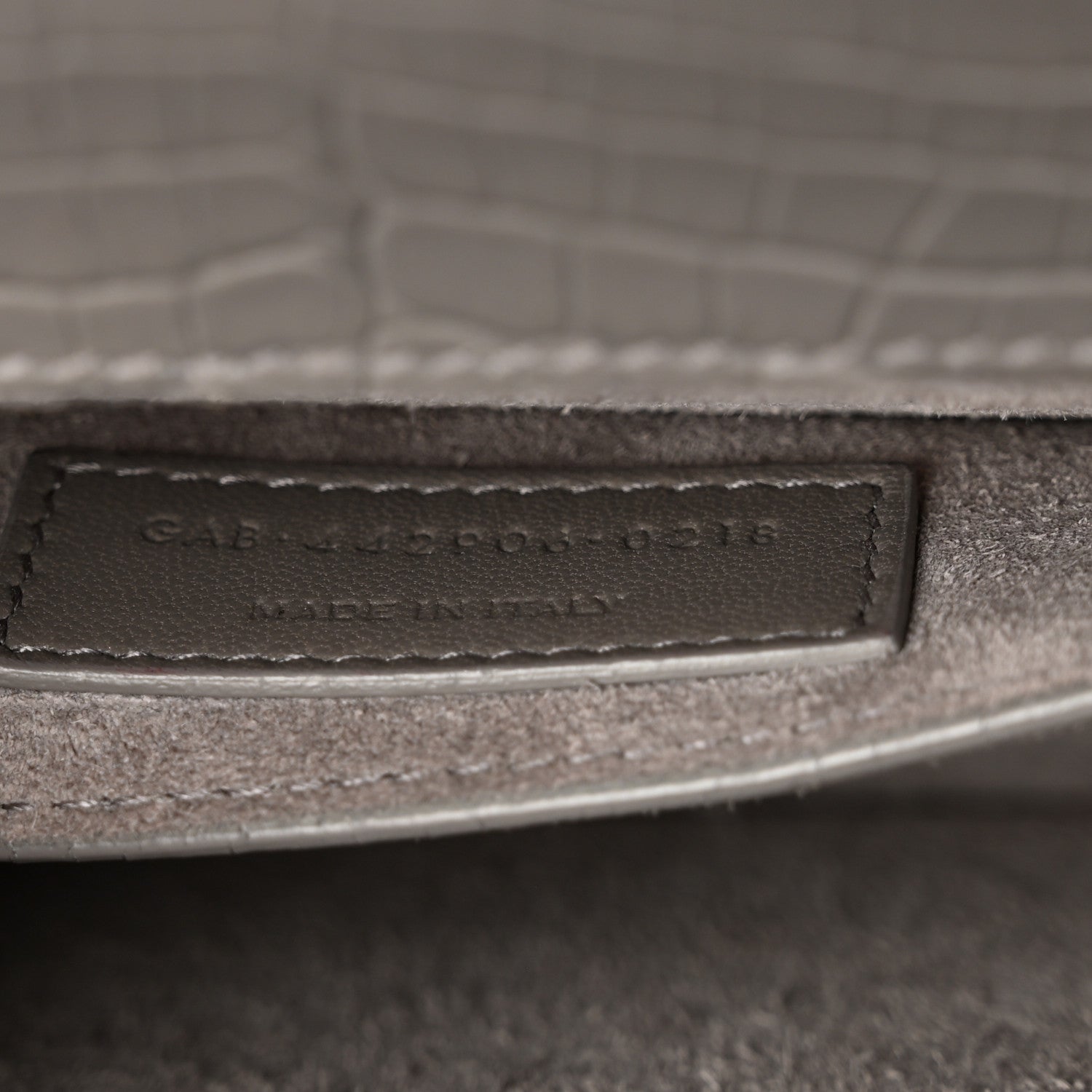 Calfskin Crocodile Embossed Medium Monogram Sunset Fog