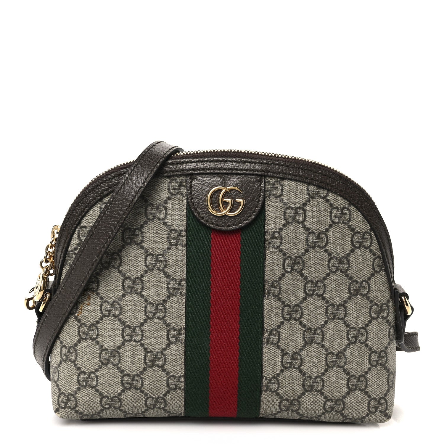 GG Supreme Monogram Textured Dollar Calfskin Web Small Ophidia Dome Shoulder Bag Beige Ebony New Acero