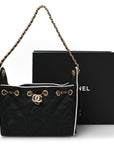 Braided Raffia Calfskin Quilted Mini CHNL 25 Handbag Black White