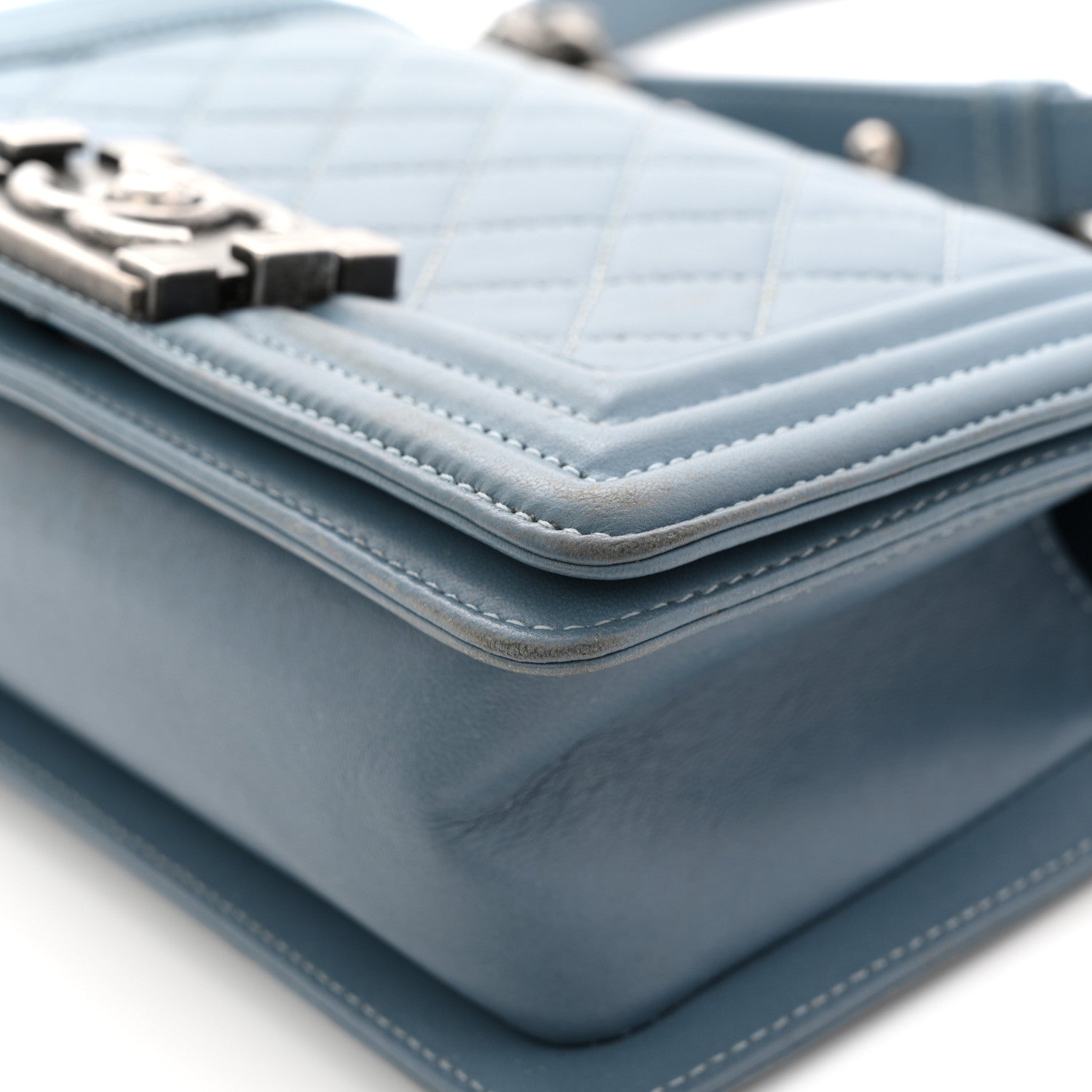 Lambskin Quilted Small Boy Flap Light Blue