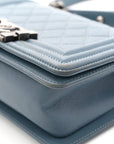 Lambskin Quilted Small Boy Flap Light Blue