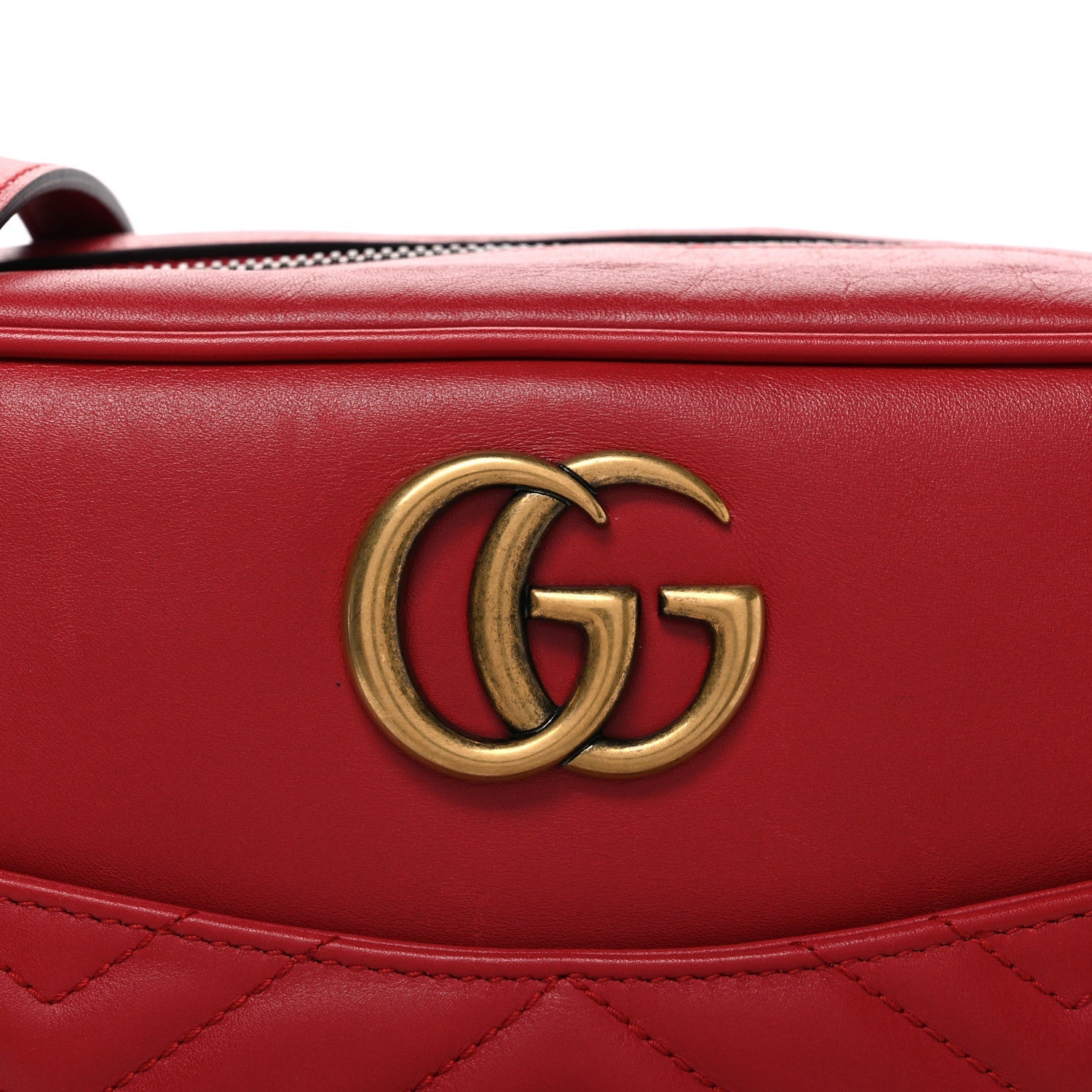 Calfskin Matelasse Medium GG Marmont Chain Shoulder Bag Hibiscus Red