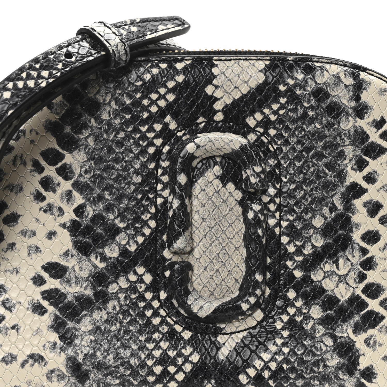 Calfskin Snakeskin Embossed Shutter Camera Crossbody Bag Black White