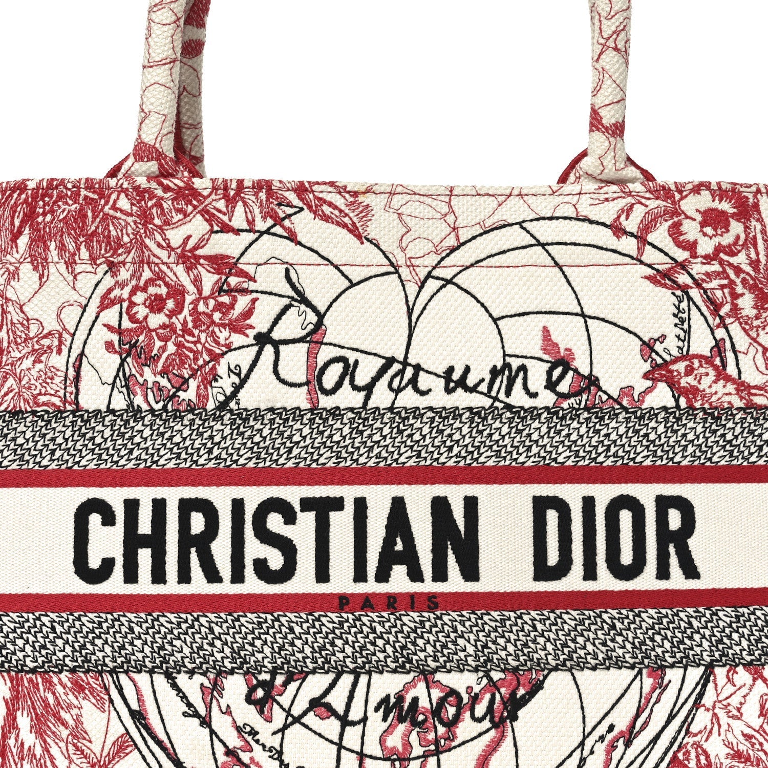 Canvas Embroidered Medium D1ORamour D-Royaume Book Tote Red Multicolor