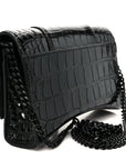 Shiny Calfskin Monochrome Crocodile Embossed Hourglass Chain Bag Black