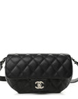 Calfskin Quilted CC Uniform Flap Belt Bag Black