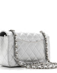Metallic Lambskin Quilted Mini Rectangular Flap Silver