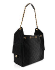 Washed Denim Quilted Medium CHNL 25 Handbag Black
