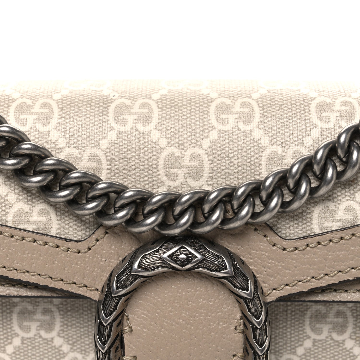 GG Supreme Monogram Textured Dollar Calfskin Small Rectangular Dionysus Shoulder Bag Beige Mystic White Oatmeal