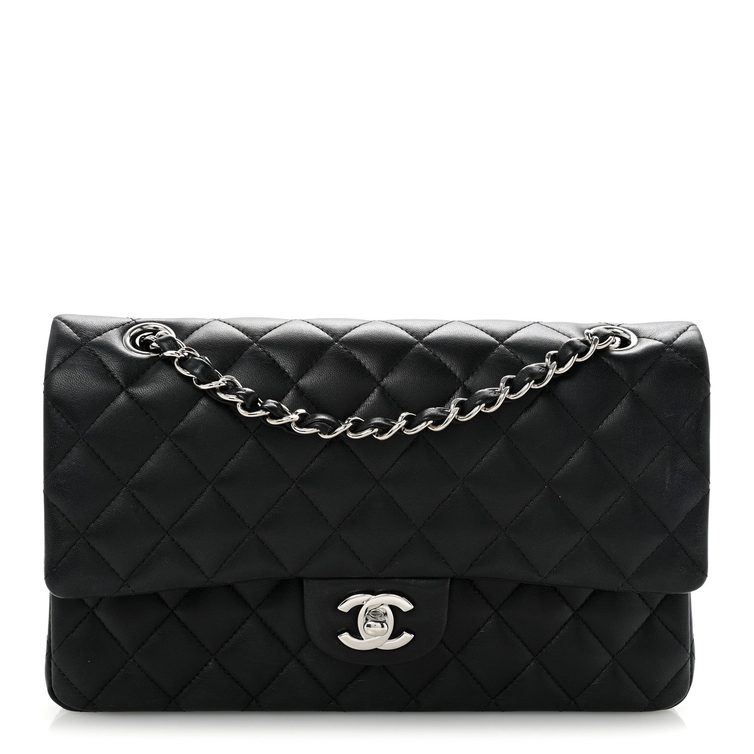 Lambskin Quilted Medium Double Flap Black