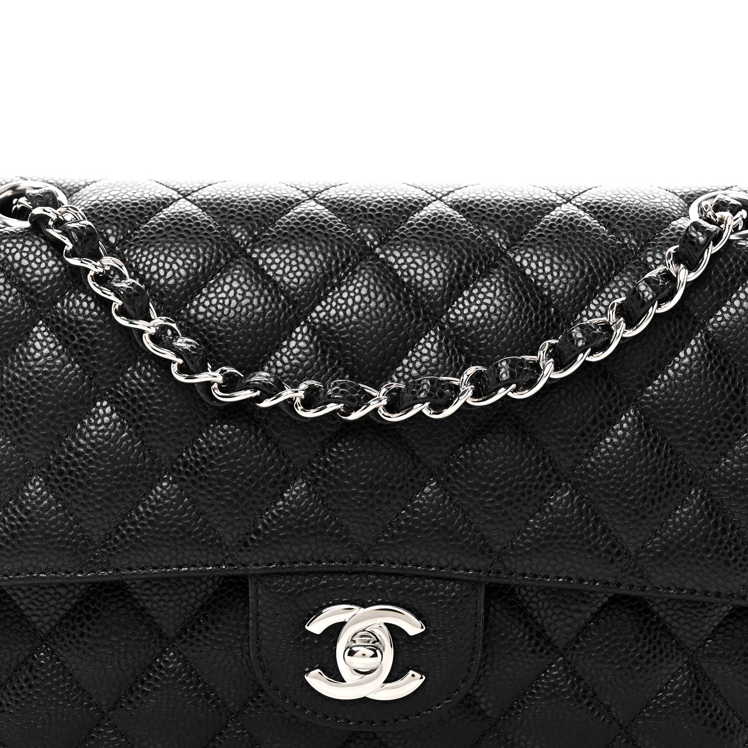 Caviar Quilted Medium Double Flap Black