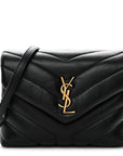 Calfskin Y Quilted Monogram Toy Loulou Crossbody Bag Black